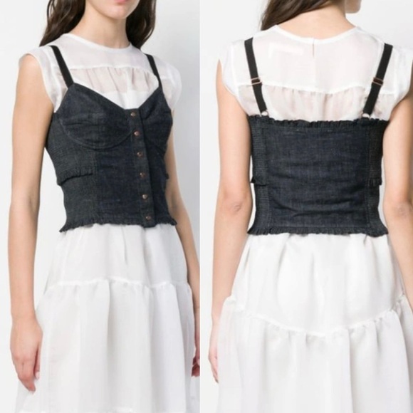 CHLOE See by Chloe Bustier Style Snap Front Chambray Cropped Cami Size 10 NEW - Picture 5 of 15